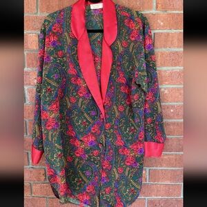 VS Gold Label Floral Paisley Night Shirt Nightgown Jacket w/ Rose Accents